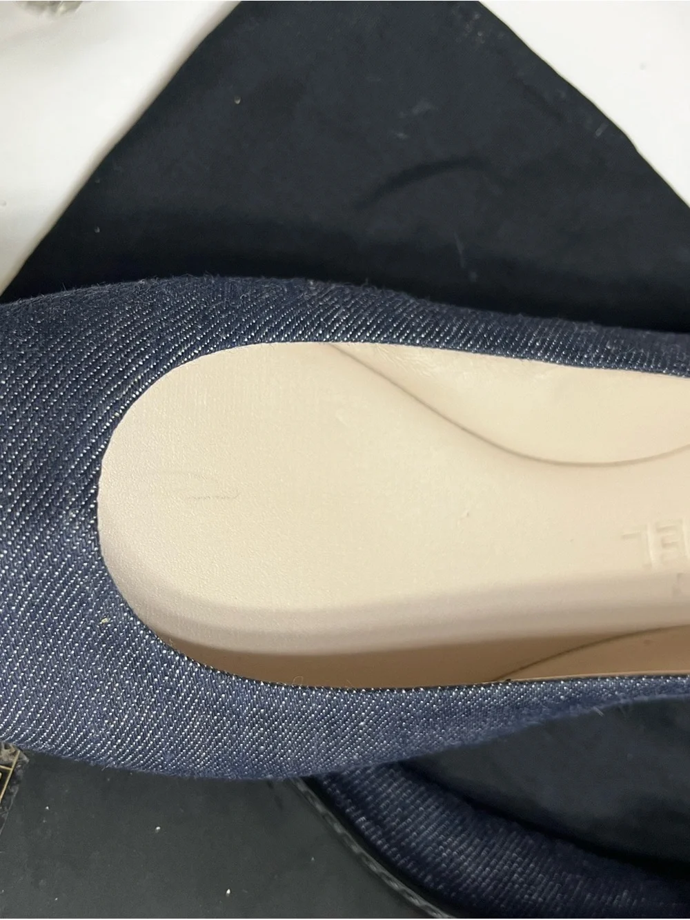 CHANEL Navy Denim Round-Toe Flat Pump